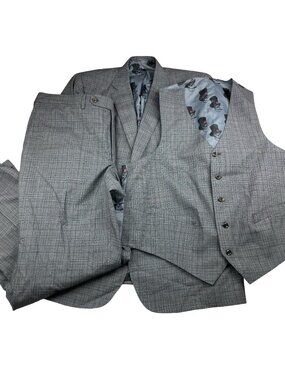 Holland & Sherry Men's Bespoke 3-Piece Suit Gray/Blue Plaid • 48L US | 45x34